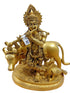Brass Krishna With Cow 10"